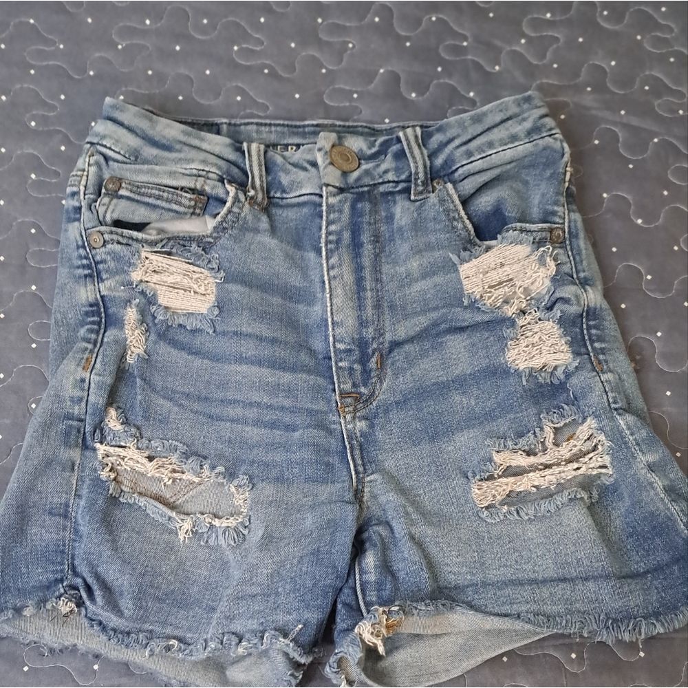American Eagle Outfitters Hi Rise Shortie distressed jean shorts size 2